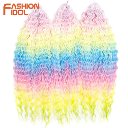 Ariel Hair Synthetic Twist Crochet Curly Hair 24 Inch Water Wave Braid Hair Ombre Blonde Brown Deep Wave Braiding Hair Extension