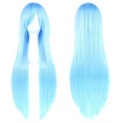 Soowee 80cm Long Synthetic Hair White Purple Cosplay Wigs Party Black Hair Straight Wig Hairpiece for Women