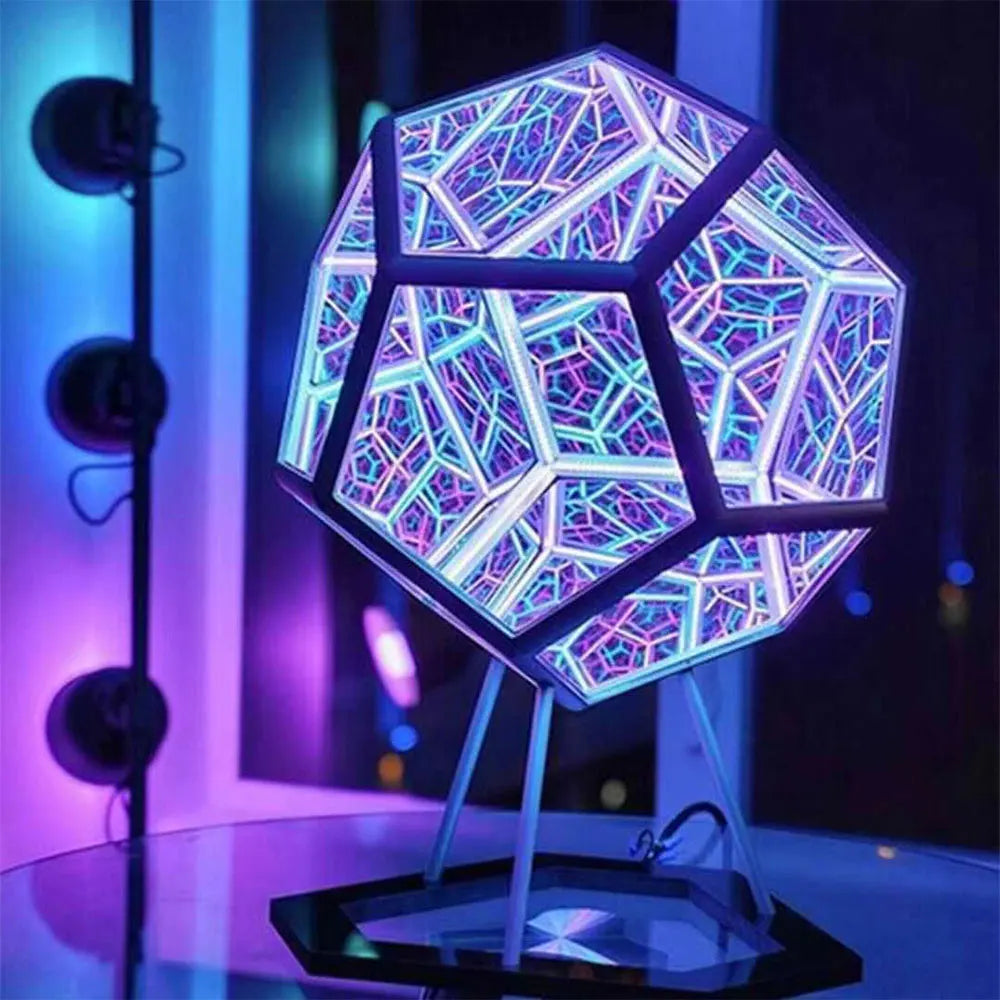 Novelty LED Night Light Creative Cool Space Infinite Dodecahedron LED Night Light Furniture Decoration Atmosphere Lamp