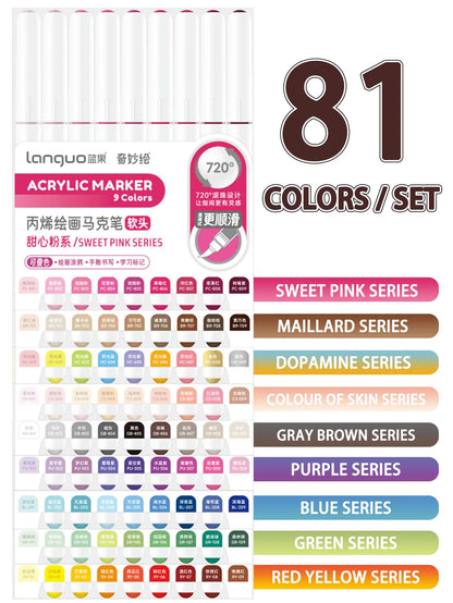 Languo 9pcs/box Soft Brush Acrylic Marker Pen Set£¬DIY Hand Drawn,Paint Art Markers pens,Student Graffiti Acrylic Paint Pens,M720