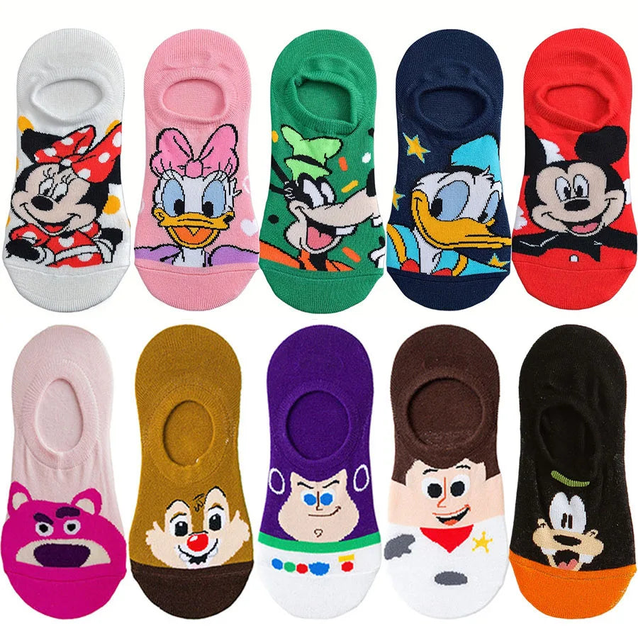 10Pairs miniso disney Unisex Cartoon Anime Socks Men Women Hip Hop Street Style Funny Casual Short Boat Socks