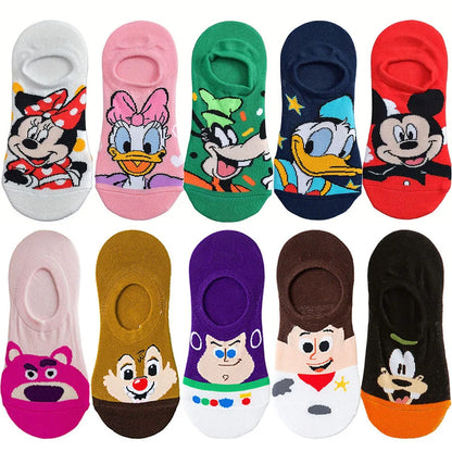 10Pairs miniso disney Unisex Cartoon Anime Socks Men Women Hip Hop Street Style Funny Casual Short Boat Socks