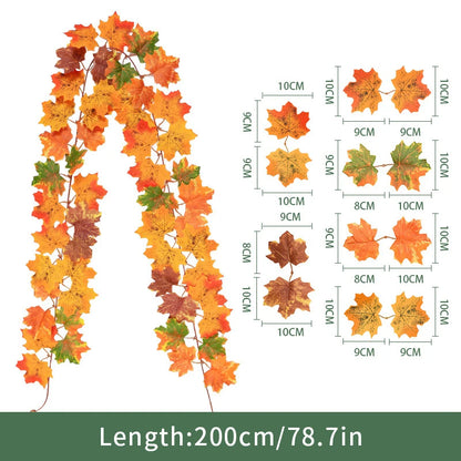 2M Artificial Maple Leaf Garland Fake Fallen Leaves Autumn Decor Rattan for Thanksgiving Halloween Festivals Wedding Xmas Decor