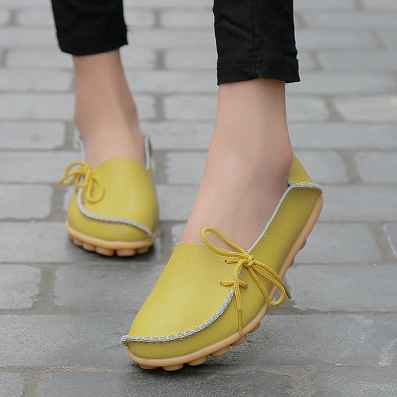 Fashion Women Flats Genuine Leather Oxford Women's Shoes Moccasins Women Shoes Slip On Bowtie Flats Tenis Shoes Woman Plus Size