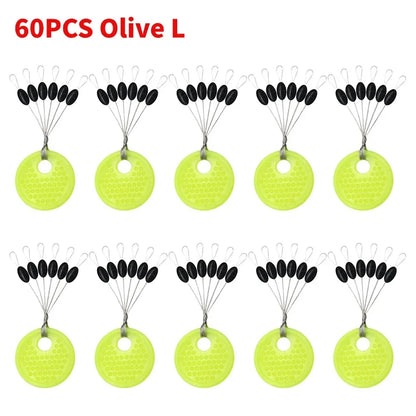 60pcs/Set 10 Group Rubber Space Beans?Stopper Oval/Long Column Shaped Fishing Line Space Beans Vertical Beans Fish Bobber Tools