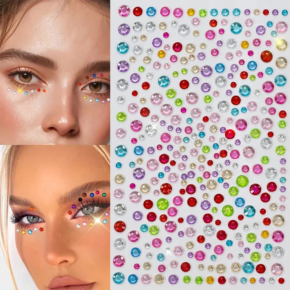 1Pcs 3D Colorful Face Jewels Tattoo Stickers 10Color Rhinestone Fake Tattoo Party Eyes Body Makeup Gem Self-adhesive DIY Sticker