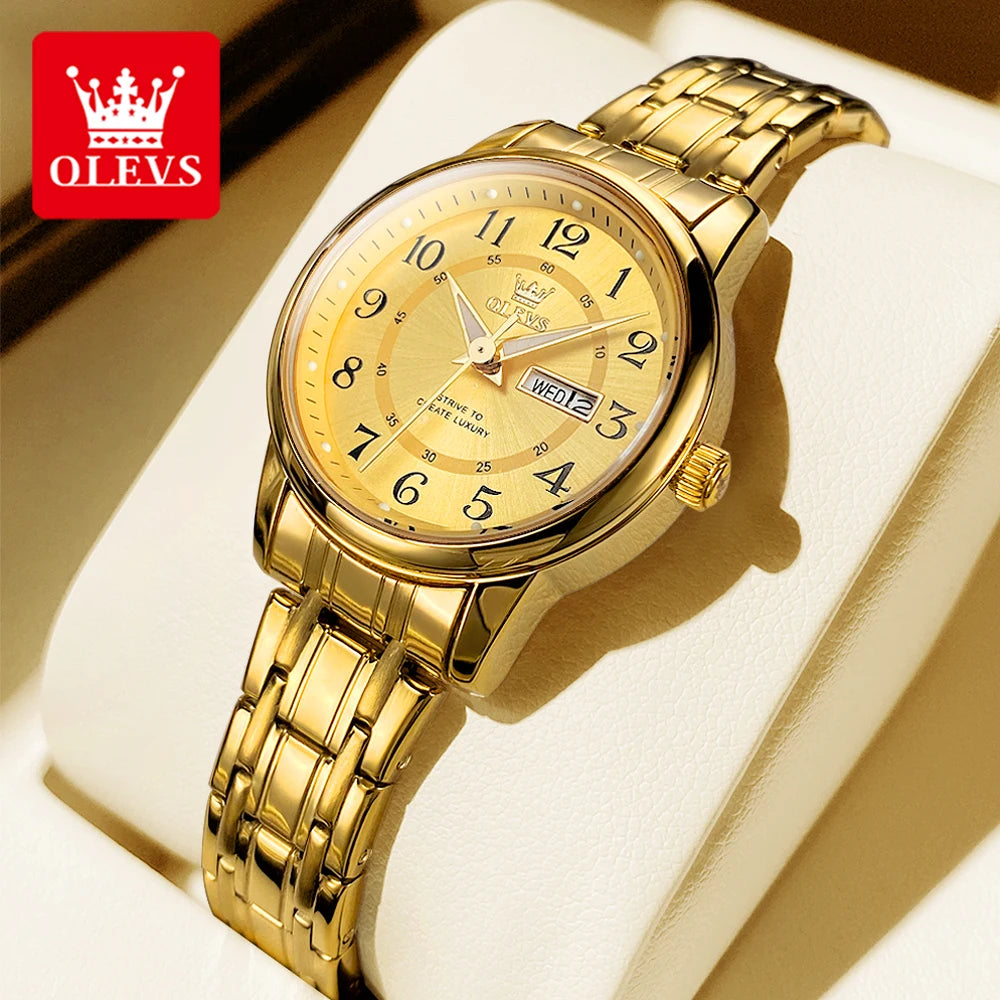 OLEVS 2891 Original Quartz Couple Watch Brand Luxury Double Calendar Waterproof Date Clock His and Her Watch Gift Couple Watch