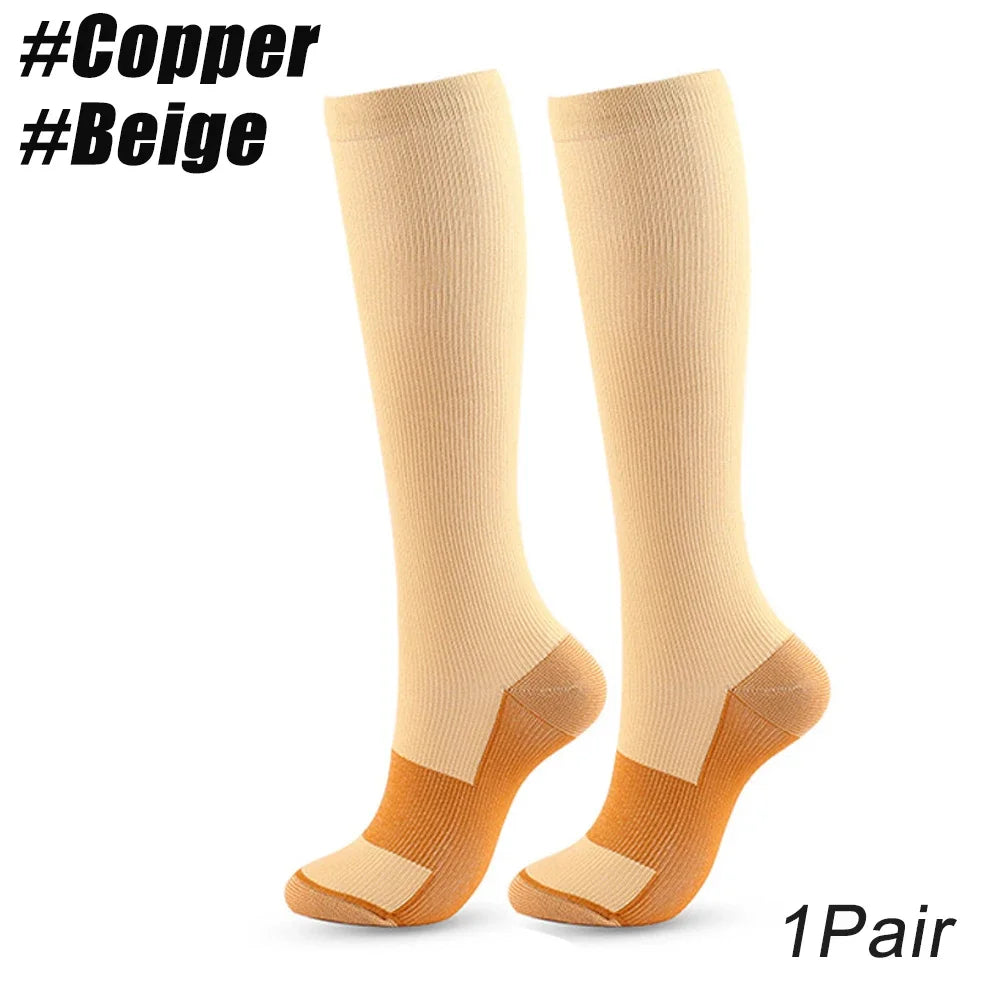 1Pair Copper Fiber Compression Socks Men's Women's Outdoor Sports Socks Happy Interesting Nylon Varicose Veins Diabetes Fitness