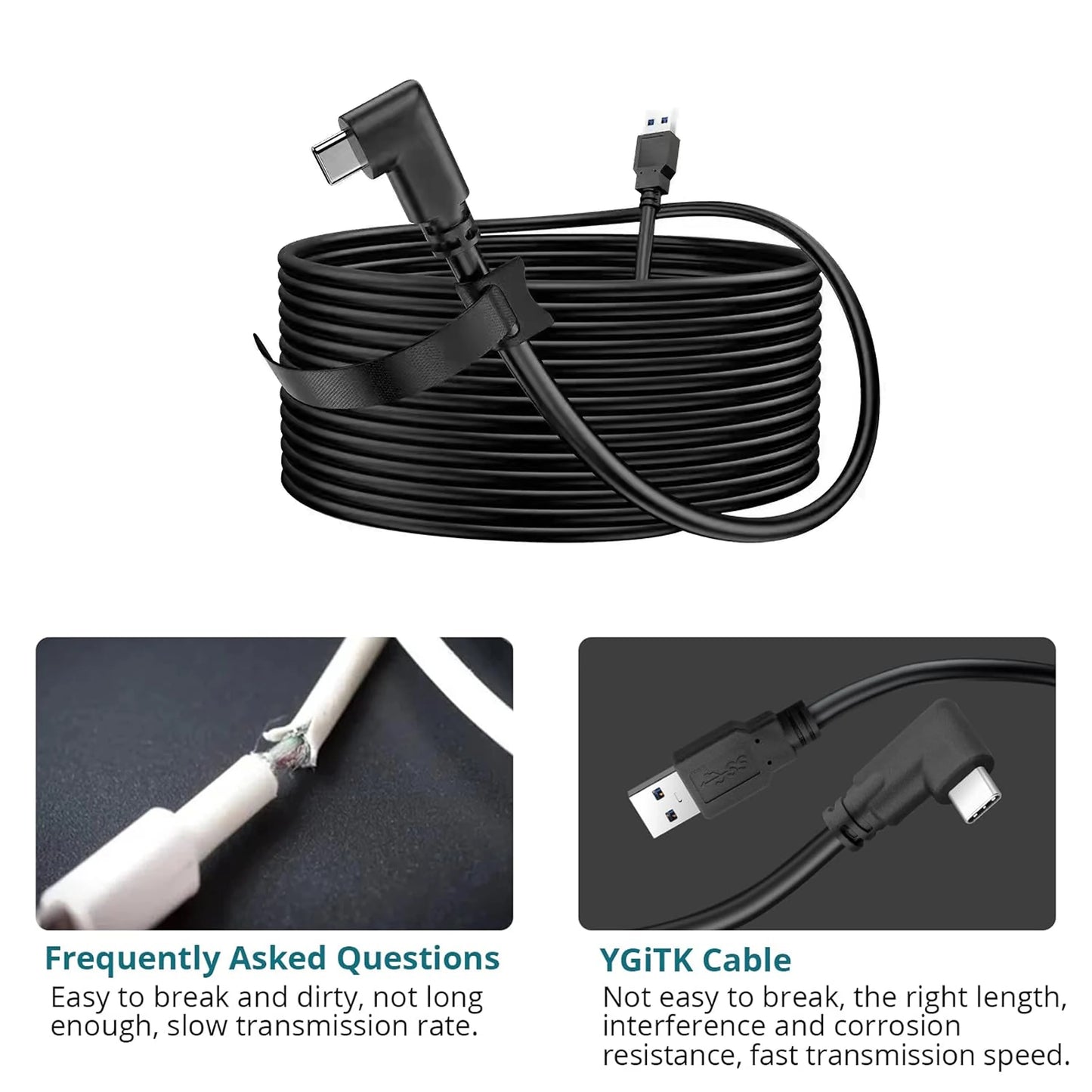 For Quest 2/Quest 3S/Quest 3 USB-C Link Cable ¨C Fast Data Transfer & Charging Cable for Seamless VR Gaming and PC Connectivity