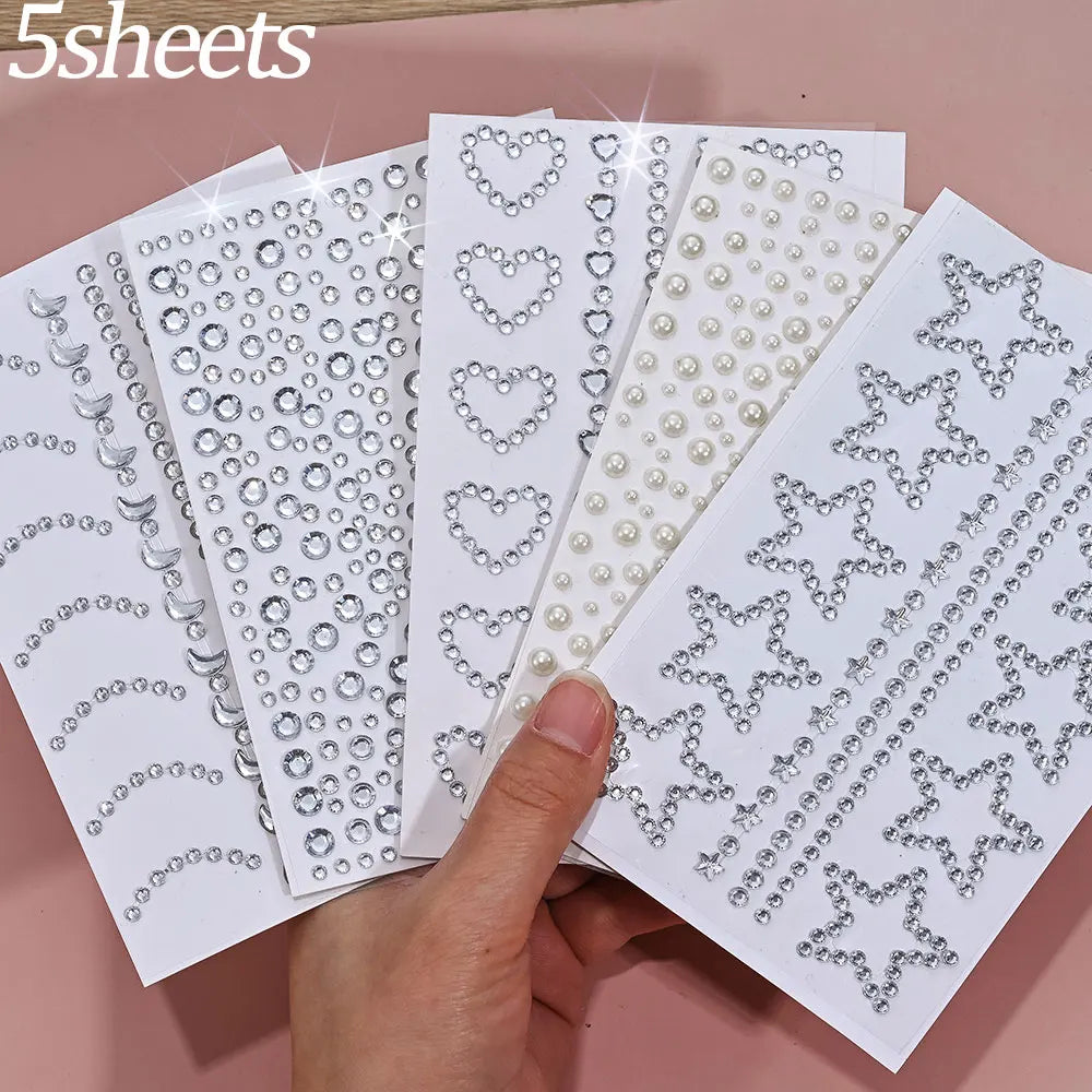 1sheet 900pcs Rainbow Face Glittle Gem Stickers Stick-On Facial Tattoo Eye Rhinestone Jewels 3/4/5mm Mix Wedding Party Make Up