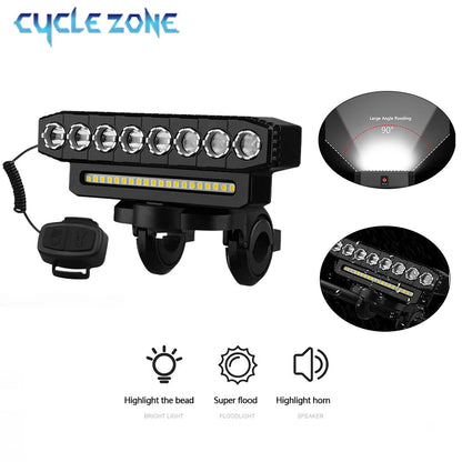 8 LED Bike Front Light Cycling Bike Headlight with 120dB Horn 6 Lighting Modes MTB Road Bicycle Bell Front Light Easy to Install