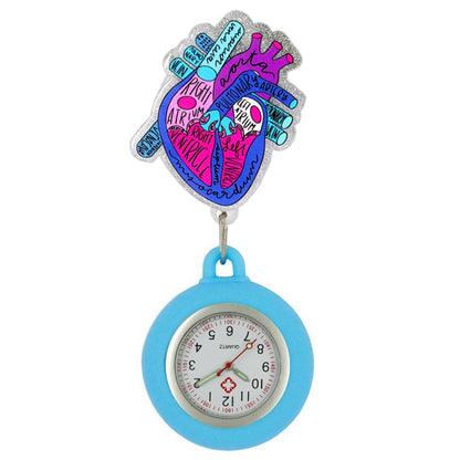 Heart Shape Icons Retractable Nurse Doctor Shiny Badge Reel Clip Pocket Watches Hospital Medical Working Office Hang Clock