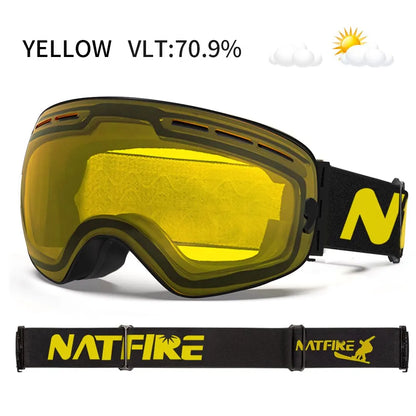 NATFIRE Ski Goggles Double Layers Anti-fog UV400 Snowboard Snow Goggles Snowmobile Glasses Eyewear Outdoor Sport Skiing Googles