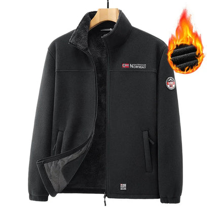 Men's Stand Collar Fleece Lined Jacket Autumn Winter Cold Proof Outerwear Sheep Fleece Lining Windproof Men's Outerwear