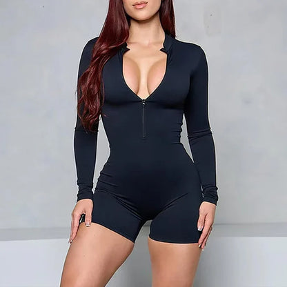 Women's Fitness Short Jumpsuits Long Sleeve Training Overalls One-Piece Sporty Suits Workout Romper Gym Clothing Woman Tracksuit