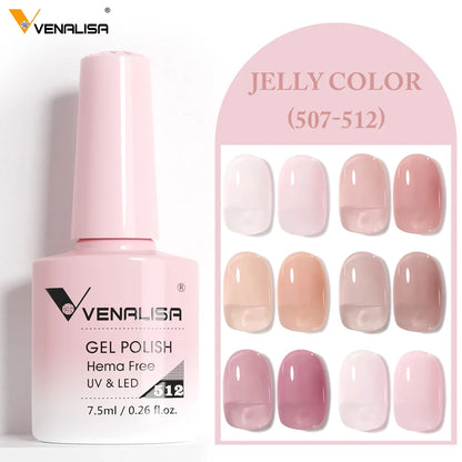Venalisa HEMA TPO FREE Nail Gel Polish Glitter Gorgeous Full Coverage Soak Off UV LED French Nail Jelly Pink Nude Collection