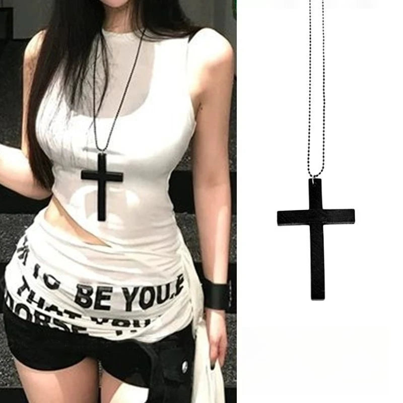 Summer Black Rhinestone Cross Jesus Pendant Choker Necklace for Women Punk Vintage Double Layers Chain 2025 Neck Boho Jewelry