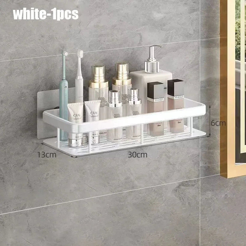 1/2/3pcs No Drill Wall Bathroom Shelf Aluminum Alloy Shampoo Rack Makeup Storage Organizer Shower Shelf Bathroom Accessories