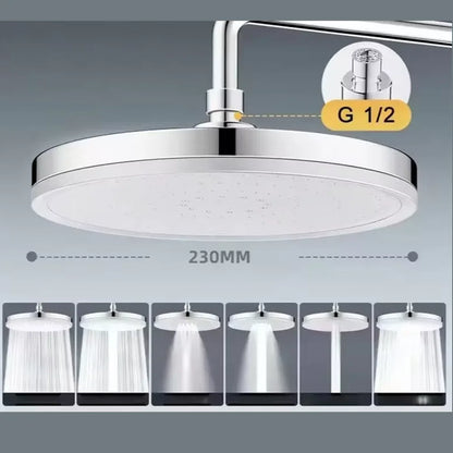 New 6 Modes Large Flow Supercharge Rainfall Shower Head 230mm Round High Pressure Top Spray Rain Showerhead Bathroom Accessories