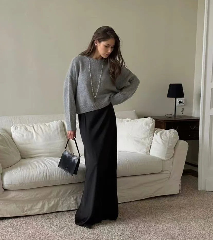 Hirsionsan Basic O Neck Basic Sleeve Sweater Women 2025 Oversized Short Knitted Pullovers Female Casual Thick Warm Soft Tops