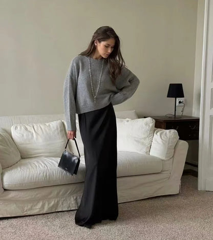 Hirsionsan Basic O Neck Basic Sleeve Sweater Women 2025 Oversized Short Knitted Pullovers Female Casual Thick Warm Soft Tops