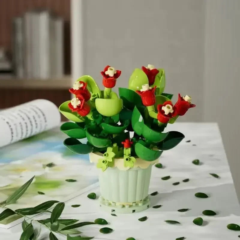 Mini Flower with Pot Micro Building Blocks Toys - Intricate Floral Details, Multiple Styles Available for Home and Office D¨¦cor