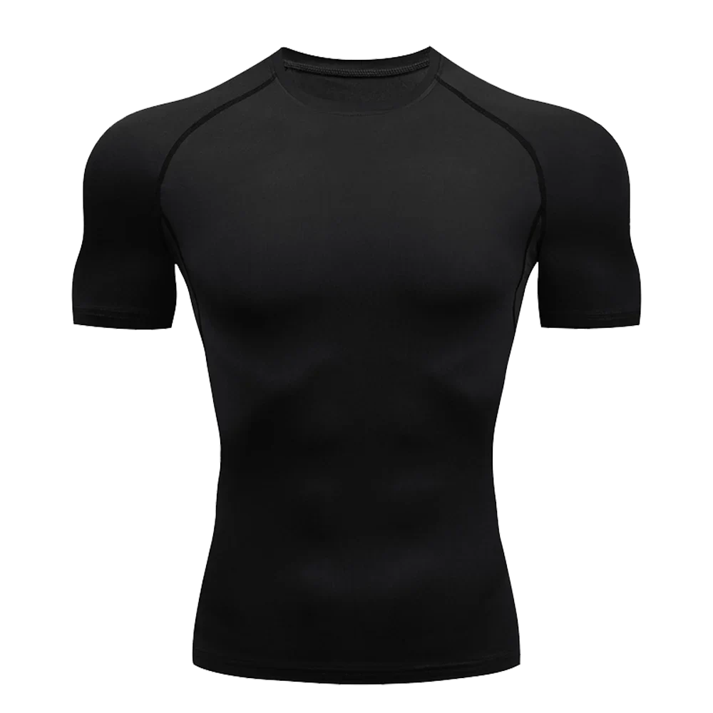 Men's Solid Color Short Sleeved T-shirt Compressed Quick Drying Breathable Training Suit Fitness Jujitsu Rashguard Top Gym Sport