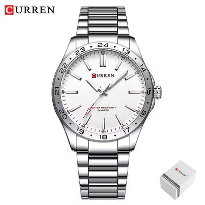 CURREN 8452 Men Quartz Watch Simple Fashion Leisure Business Clock Black Silvery Stainless Steel Strap Wristwatch for Male