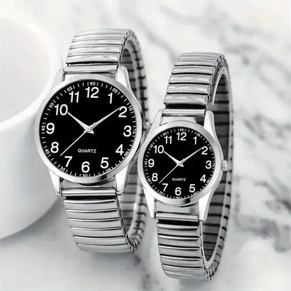 1/2PCS Fashion Couple Watches Simple Arabic Dial Men Quartz Watch Elastic Band Women Wristwatches