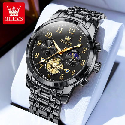 OLEVS New Flywheel Design Luxury Couple Watch Waterproof Moon Phase Chronograph Brand Original Quartz Wrist Watch for Men Women