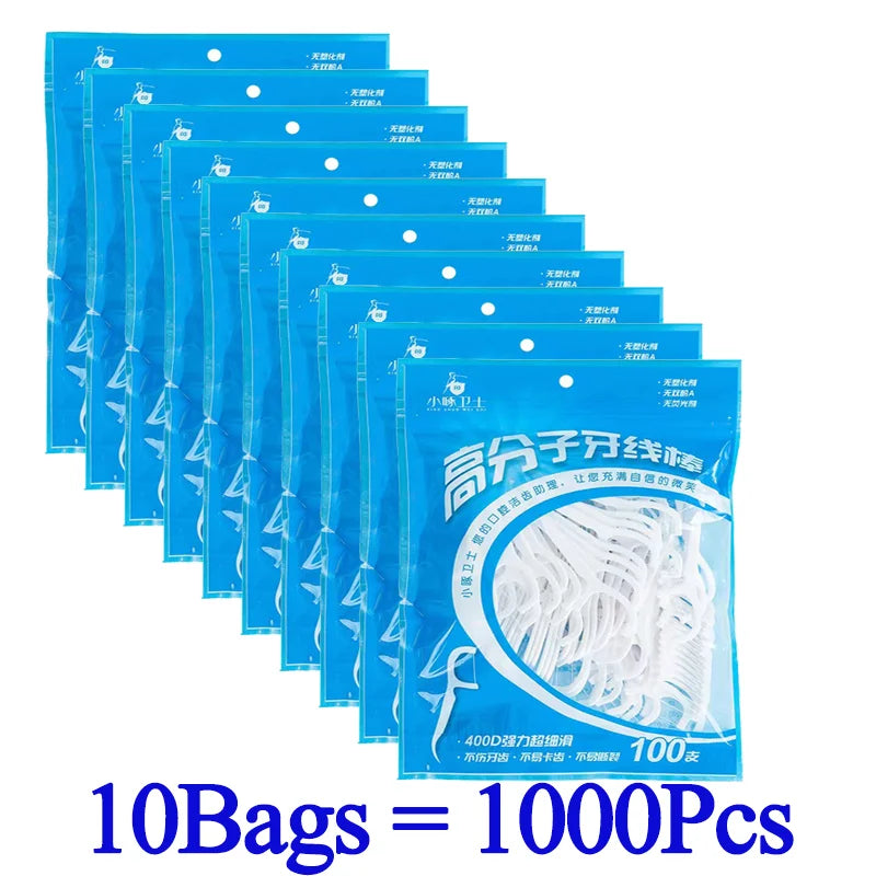 50-1000pcs Portable Dental Floss Pick Bow Shaped Super Thin Dental Floss Clean Between Teeth Interdental Brush Oral Hygiene Care