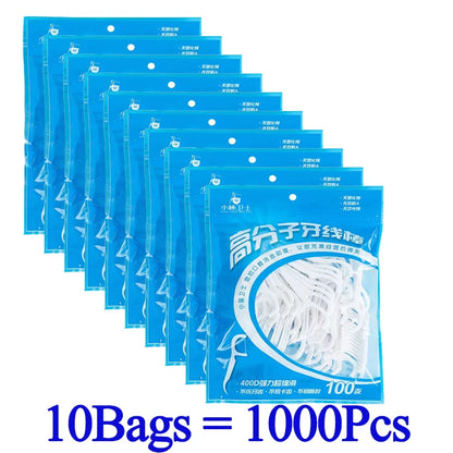 50-1000pcs Portable Dental Floss Pick Bow Shaped Super Thin Dental Floss Clean Between Teeth Interdental Brush Oral Hygiene Care