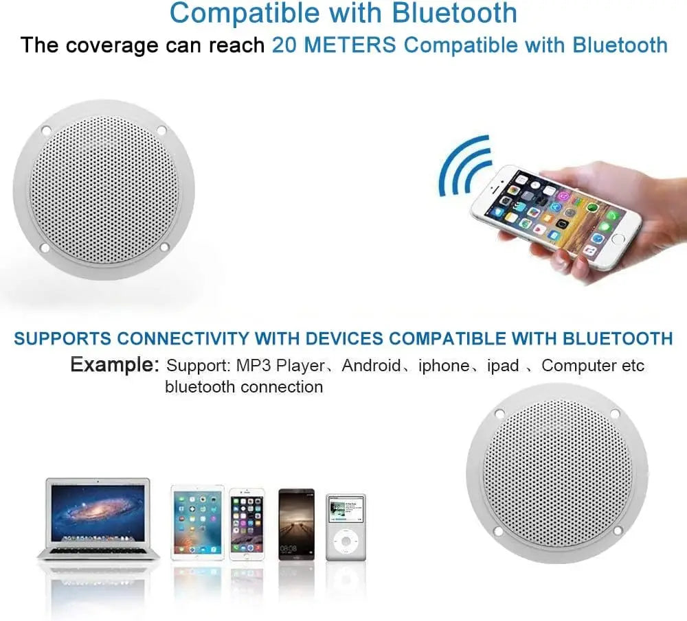 Herdio 2PCS 4 Inch Ceiling Bluetooth Speaker Kit Water Resistant 160W Marine Speakers For Bathroom Kitchen Home Outdoor Camper