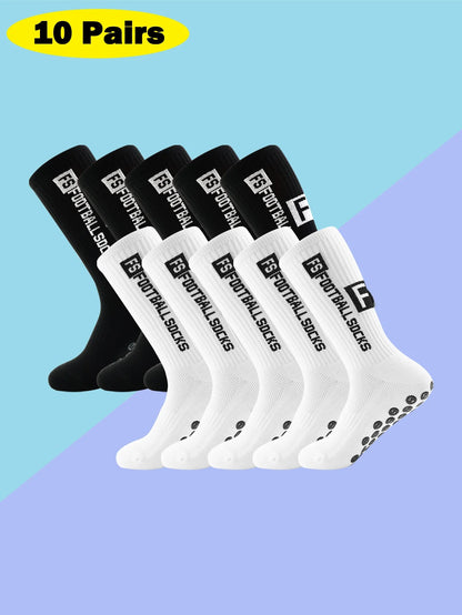 10 Pairs Men's Soccer Socks Anti Slip Non-Slip Gripper Pads for Football Basketball Sports With Grippers Socks