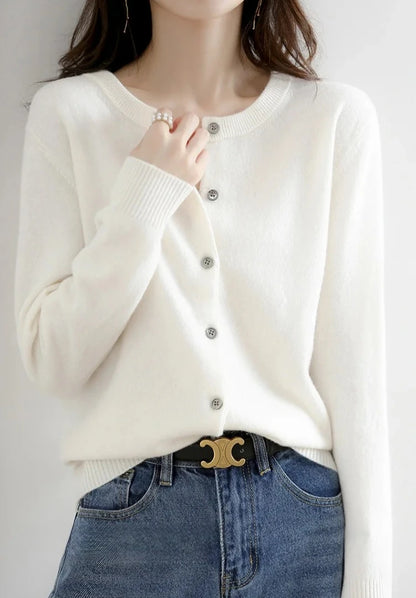 2025 New Worsted Spring And Autumn Women Cardigan Round Neck Knitwear Solid Color Fashion High-grade Knitwear Sweater