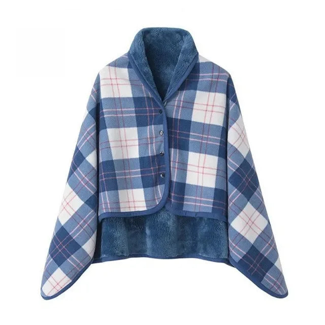 Thick Plaid Blanket Warm Winter Wearable Blanket Adults Office Travel Soft Fleece Throw Blankets With Button Home Shawl