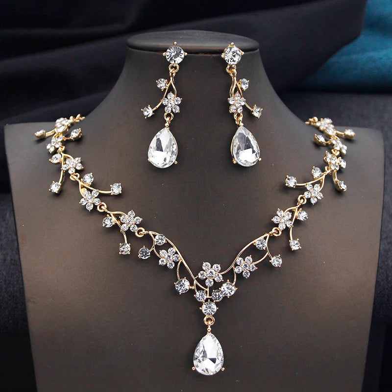 Rhinestone Water Drop Bridal Jewelry Sets for Women Choker Necklace Earring Set Wedding Bride Jewelry Sets