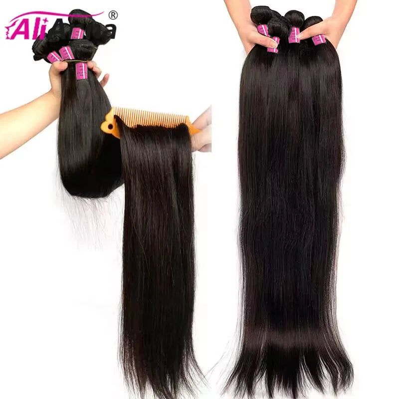 ALIANNA 26Inch Human Hair Bundles 10A Brazilian Raw Hair Weave Bundles 30 38 40 Inch Straight Human Hair Bundles Hair Extensions