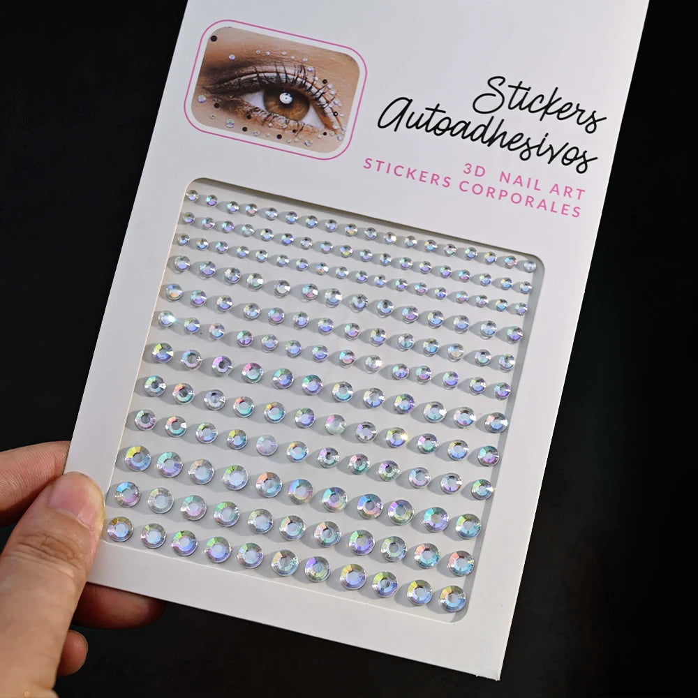 1Sheet 3D Rhinestone Face Tattoo Stickers Coloful Glitter Gems Sliders Festival/Makeup Waterproof With Diamond Tattoos Decals *&