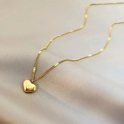 Gold Color Heart Shape Metal Pendant Korean Chain Necklace For Women Silver Color Lovely Women Ins Necklace Fashion Jewelry