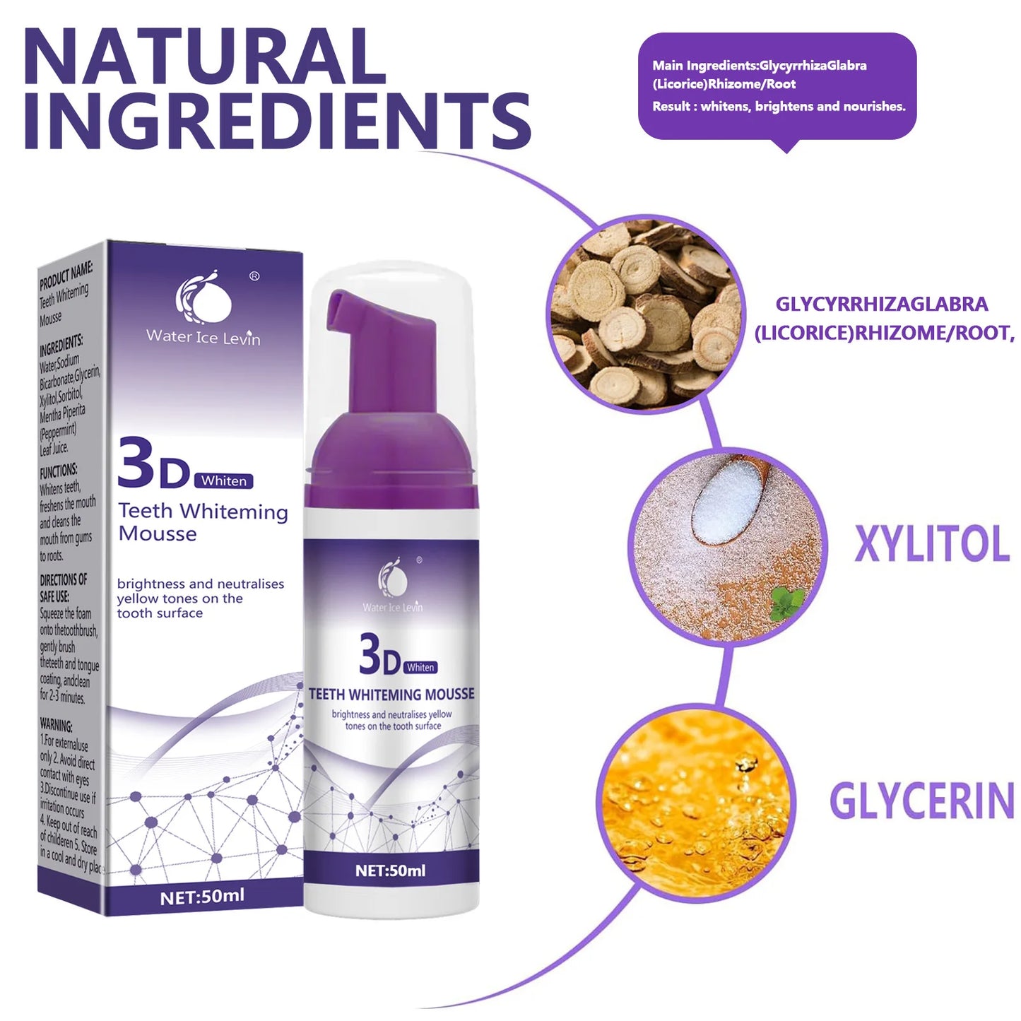 50ml 3D Mousse Toothpaste Teeth Whitening Removing Yellow Teeth Cleaning Tooth Stain Oral Fresh Tooth Care Product 2024 New