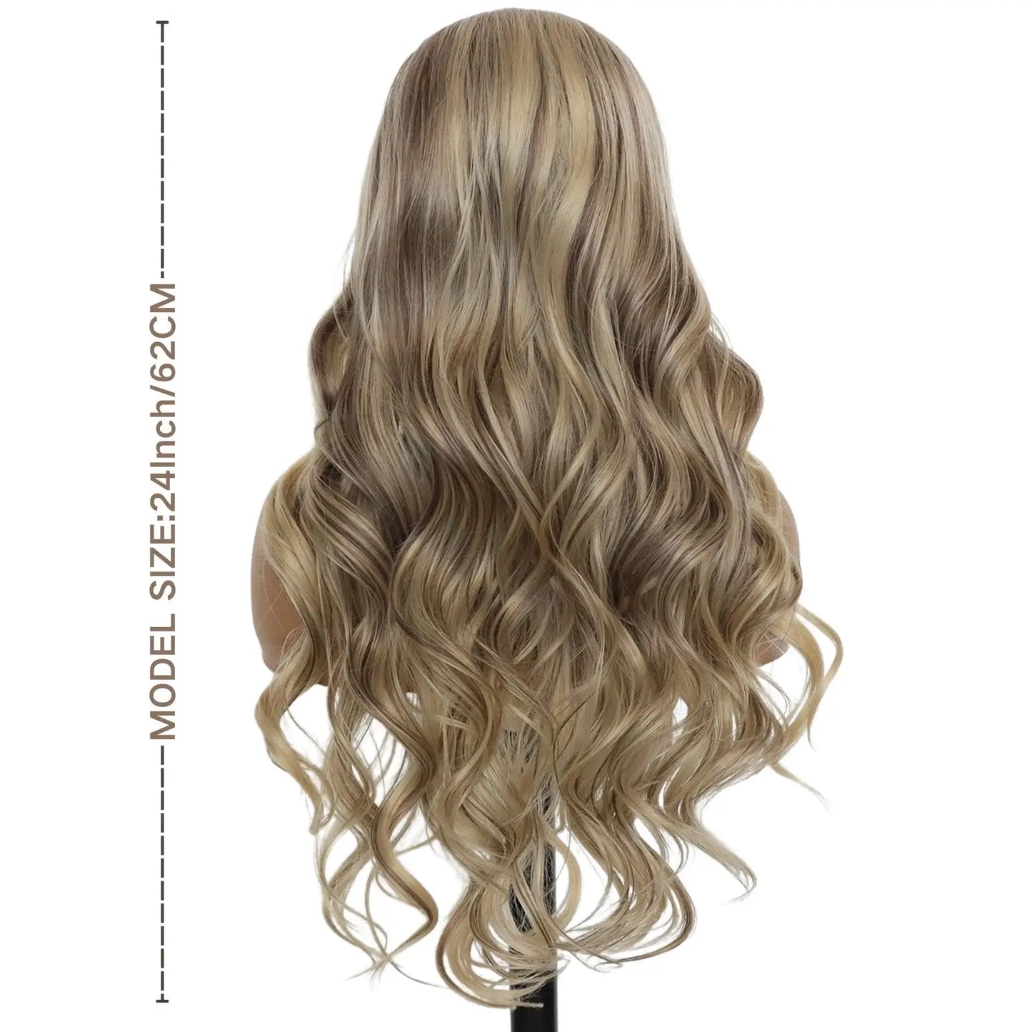 Blonde Highlight Lace Front Wig Long Wavy Ombre Brown Blonde 13x4 Synthetic Lace Front Wigs for Women 24 Inches