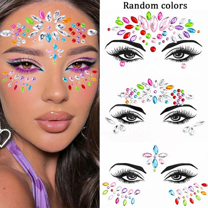1Sheet 3D Rhinestone Face Tattoo Stickers Coloful Glitter Gems Sliders Festival/Makeup Waterproof With Diamond Tattoos Decals *&