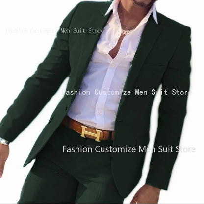 2 Pieces Beige Suit for Men Slim Fit Wedding Groom Tuxedo Groomsmen Suits Male Fashion Smoking Costume Homme Blazer with Pants