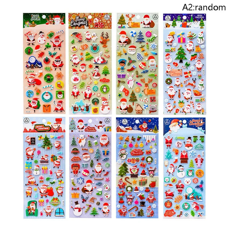 1Sheets Christmas 3D Puffy Bulk Stickers Cartoon Santa Claus Sticker DIY Scrapbook Decoration Funny Kids Classic Toy Gift random