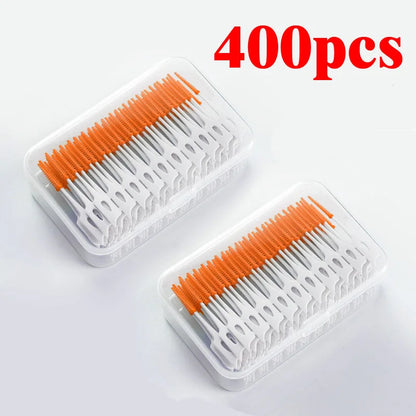 200/400pcs Interdental Silicone Brushes Dental Toothpicks Brush Between Teeth Silicone Toothpicks With Thread Oral Cleaning Tool