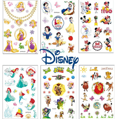 4Pcs/set Tattoo stickers Disney Stitch Princess Sofia Unicorn Frozen Action Cars Cartoon Sticker For Birthday Party Gift