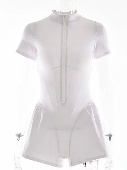 Elegant Women Zip-up O-neck Long Sleeve Jumpsuit Streetwear 2025 Summer Autumn Female Overalls One Piece Fitness Sports Bodysuit