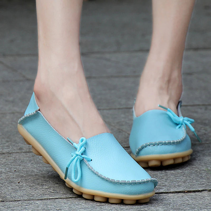 Fashion Women Flats Genuine Leather Oxford Women's Shoes Moccasins Women Shoes Slip On Bowtie Flats Tenis Shoes Woman Plus Size