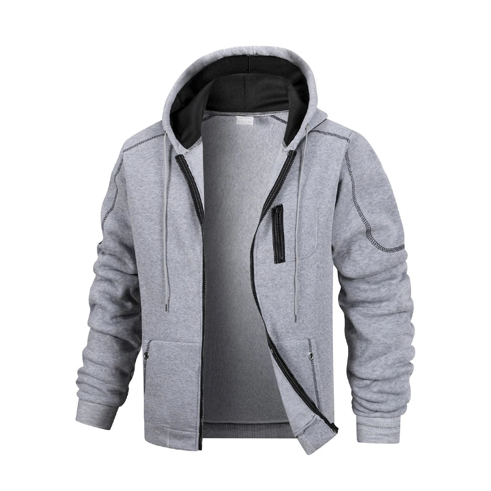 Men's Casual Sports Zipper Hoodie Coat Solid Color Cardigan Sweatshirt for Men Clothing Sportswear Slim Fit Casual Jacket